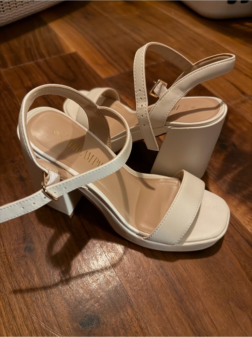 Strappy Block Heel Sandals - Cream